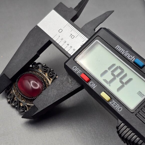 Antique Sterling Silver Purple Glass Brooch/Pendant 1.5" Rope & Scrolled Details - Picture 8 of 11